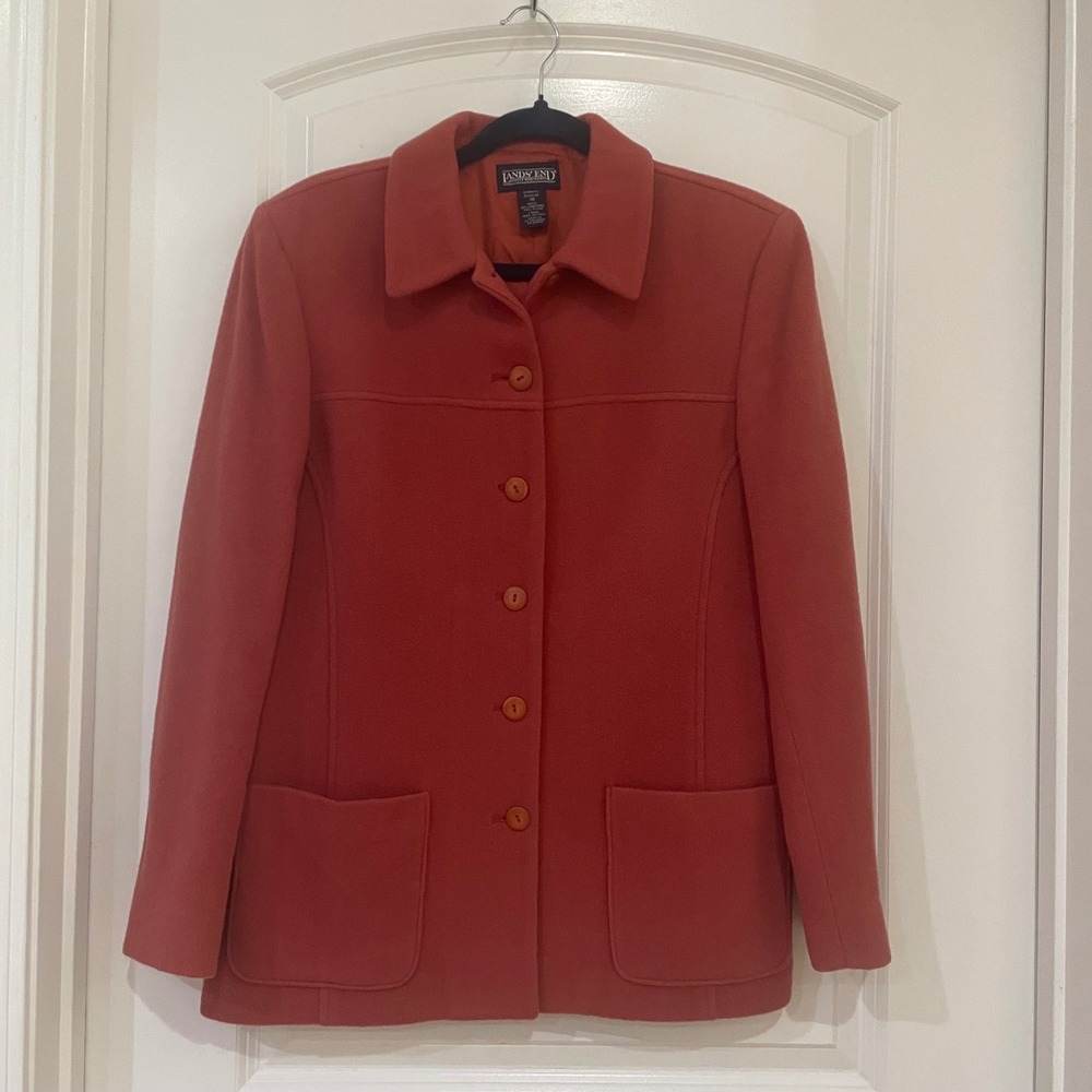 Lands End Womens Burnt Orange Lambswool Blend  Jacket Size 10